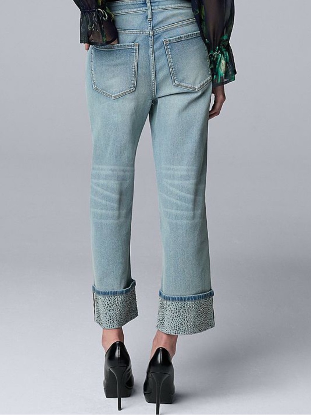 Simply Vera Light Blue Wide Leg Jeans w/ Embellished Cuffs Women's 12 Petite - Picture 2 of 11